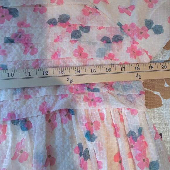 Feminine Modest Garden Girl Puff Sleeve Romantic Pink Floral Dress Size Medium - Picture 8 of 12